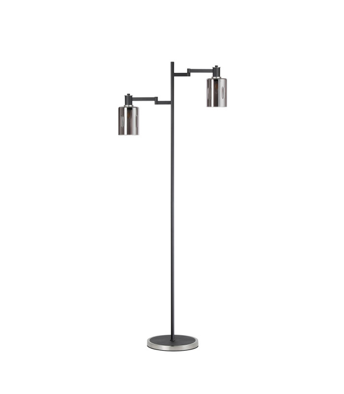 Worcester Swing Arm Floor Lamp 2 Light E14 Satin Nickel/Satin Black/Smoke Uniform Dimple Cylinder Glass-4