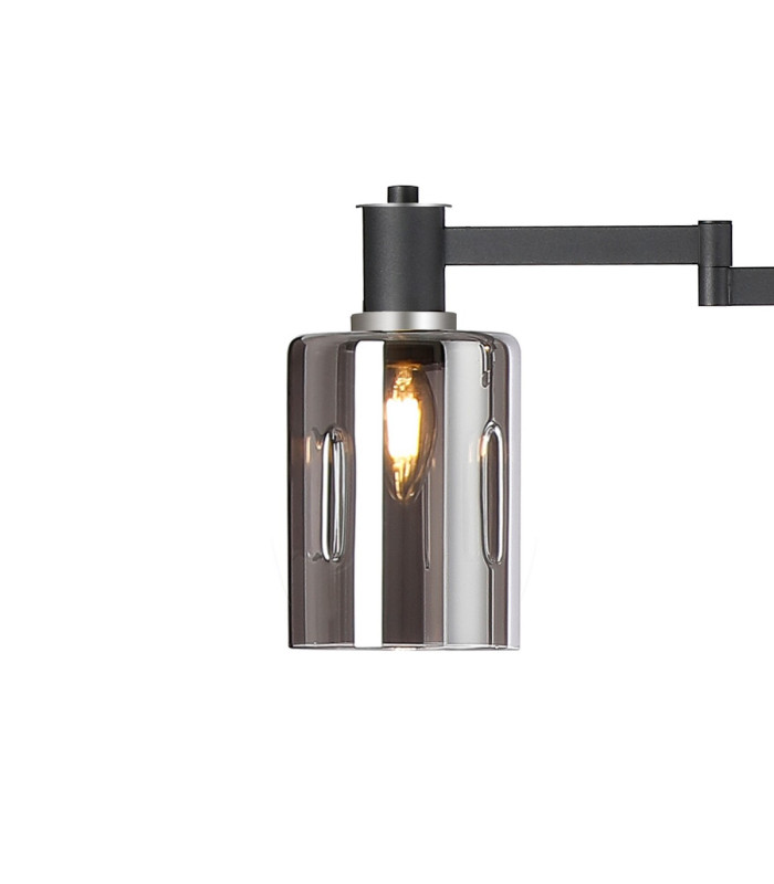 Worcester Swing Arm Floor Lamp 2 Light E14 Satin Nickel/Satin Black/Smoke Uniform Dimple Cylinder Glass-6