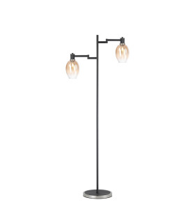 Worcester Swing Arm Floor Lamp 2 Light E14 Satin Nickel/Satin Black/Amber Fade Wine Glass Glass-1