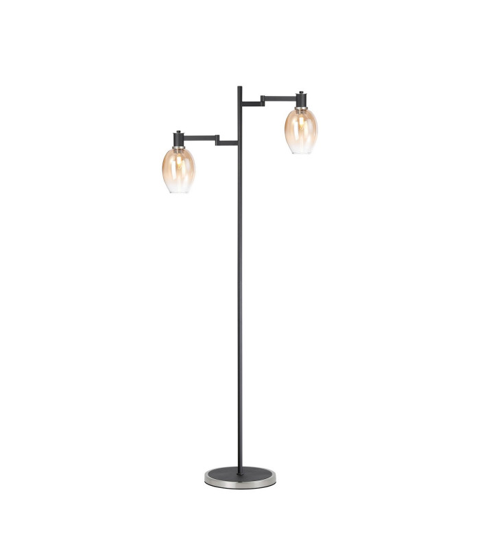 Worcester Swing Arm Floor Lamp 2 Light E14 Satin Nickel/Satin Black/Amber Fade Wine Glass Glass-1