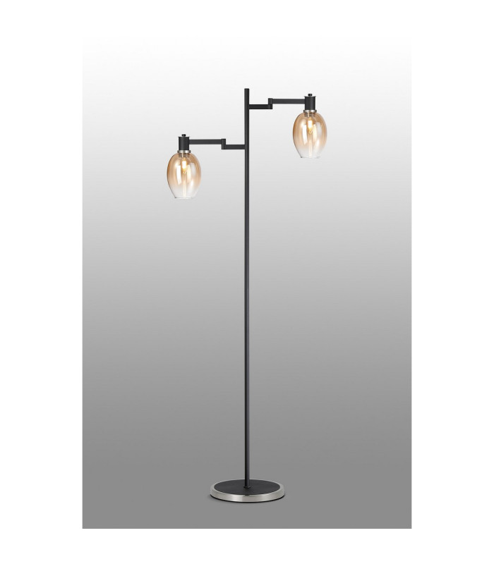 Worcester Swing Arm Floor Lamp 2 Light E14 Satin Nickel/Satin Black/Amber Fade Wine Glass Glass-3