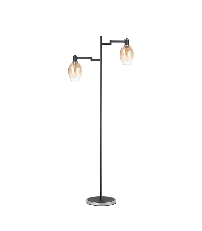Worcester Swing Arm Floor Lamp 2 Light E14 Satin Nickel/Satin Black/Amber Fade Wine Glass Glass-4