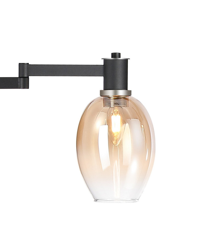 Worcester Swing Arm Floor Lamp 2 Light E14 Satin Nickel/Satin Black/Amber Fade Wine Glass Glass-6