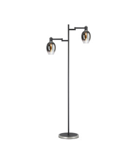 Worcester Swing Arm Floor Lamp 2 Light E14 Satin Nickel/Satin Black/Smoke Fade Wine Glass Glass-1