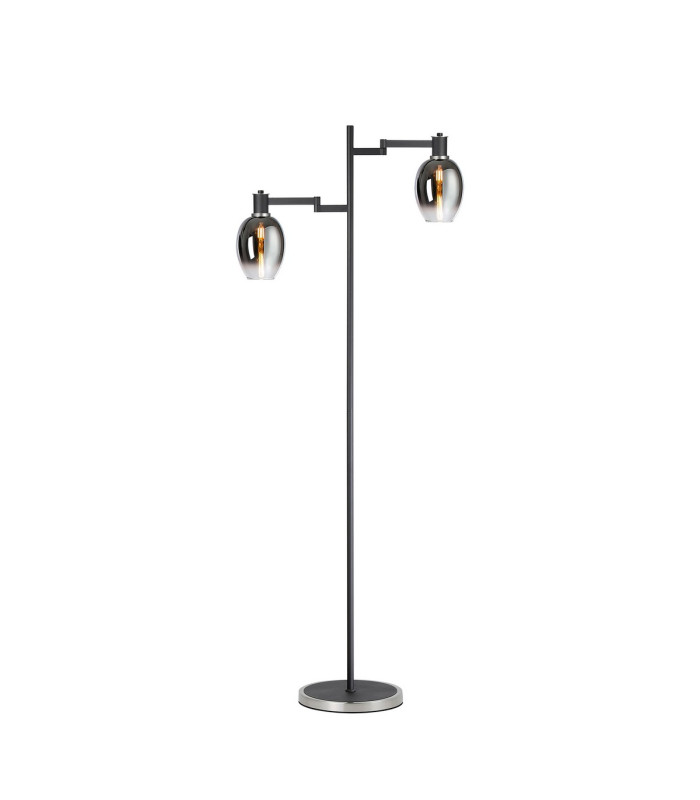 Worcester Swing Arm Floor Lamp 2 Light E14 Satin Nickel/Satin Black/Smoke Fade Wine Glass Glass-1