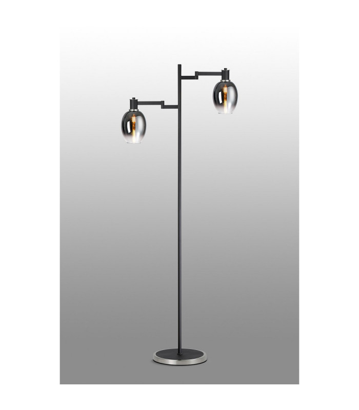 Worcester Swing Arm Floor Lamp 2 Light E14 Satin Nickel/Satin Black/Smoke Fade Wine Glass Glass-3