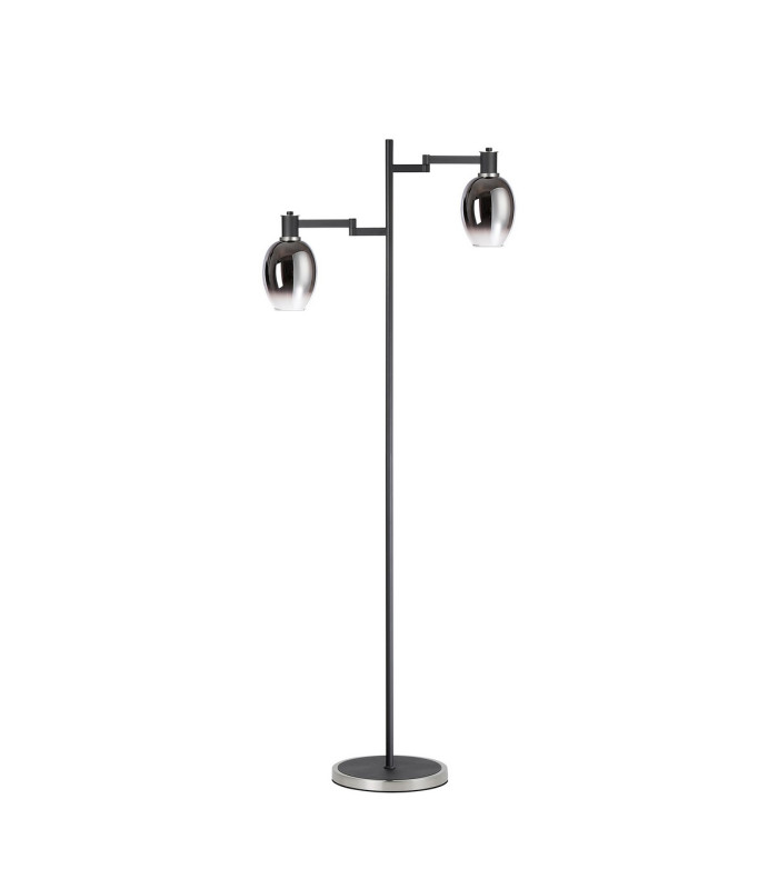 Worcester Swing Arm Floor Lamp 2 Light E14 Satin Nickel/Satin Black/Smoke Fade Wine Glass Glass-4