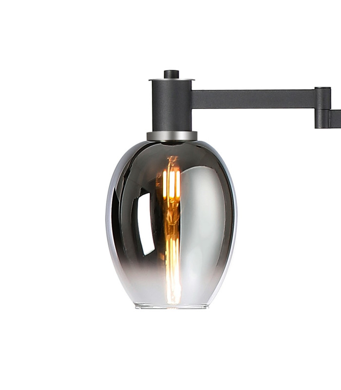 Worcester Swing Arm Floor Lamp 2 Light E14 Satin Nickel/Satin Black/Smoke Fade Wine Glass Glass-6