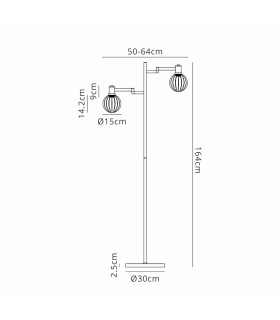 Worcester Swing Arm Floor Lamp 1 Light E14 Satin Nickel/Satin Black/Smoke Plated Round Segment Glass-2