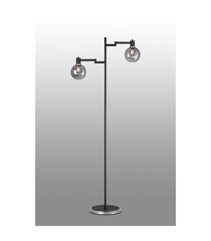 Worcester Swing Arm Floor Lamp 1 Light E14 Satin Nickel/Satin Black/Smoke Plated Round Segment Glass-3