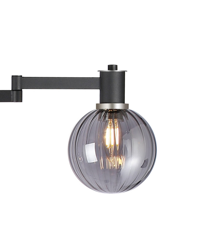 Worcester Swing Arm Floor Lamp 1 Light E14 Satin Nickel/Satin Black/Smoke Plated Round Segment Glass-6