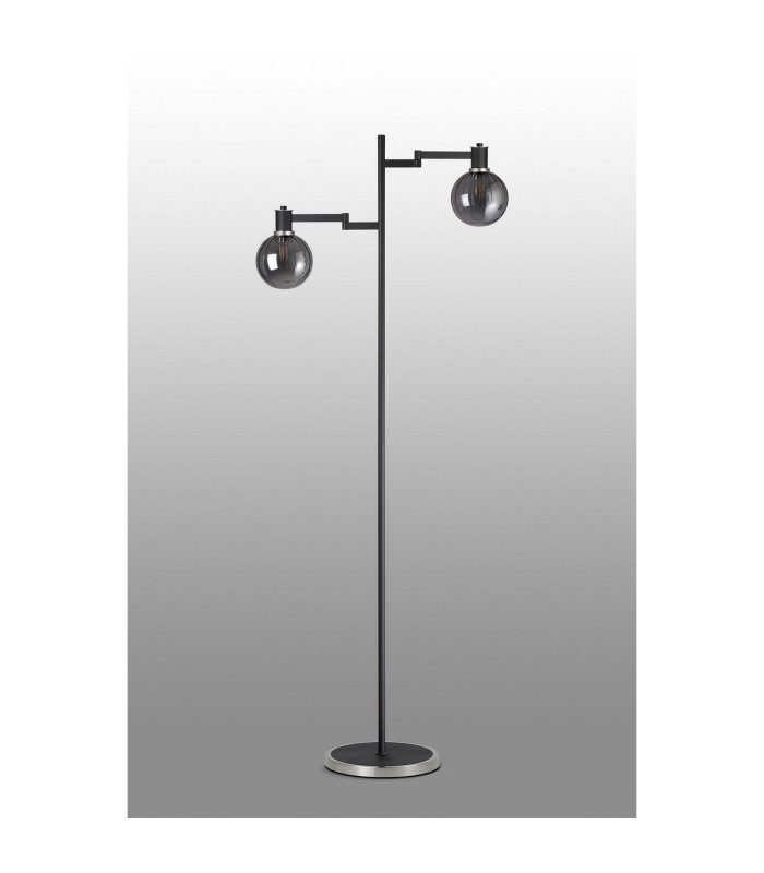 Worcester Swing Arm Floor Lamp 1 Light E14 Satin Nickel/Satin Black/Smoke Plated Round Segment Glass-9