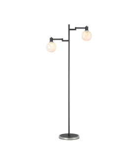Worcester Swing Arm Floor Lamp 1 Light E14 Satin Nickel/Satin Black/White Round Speckled Glass-1