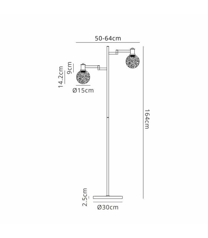 Worcester Swing Arm Floor Lamp 1 Light E14 Satin Nickel/Satin Black/White Round Speckled Glass-2