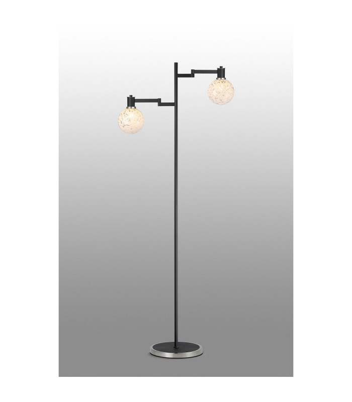 Worcester Swing Arm Floor Lamp 1 Light E14 Satin Nickel/Satin Black/White Round Speckled Glass-3
