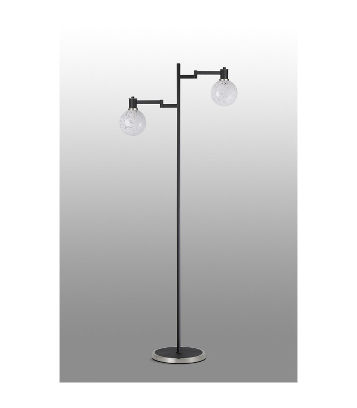Worcester Swing Arm Floor Lamp 1 Light E14 Satin Nickel/Satin Black/White Round Speckled Glass-10
