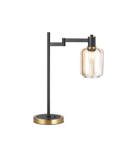 Worcester Swing Arm Table Lamp 1 Light E14 Brass/Satin Black/Amber Striped Cylinder Glass-1