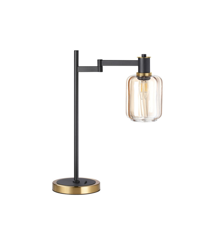 Worcester Swing Arm Table Lamp 1 Light E14 Brass/Satin Black/Amber Striped Cylinder Glass-6