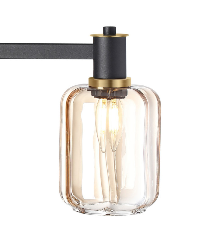 Worcester Swing Arm Table Lamp 1 Light E14 Brass/Satin Black/Amber Striped Cylinder Glass-9
