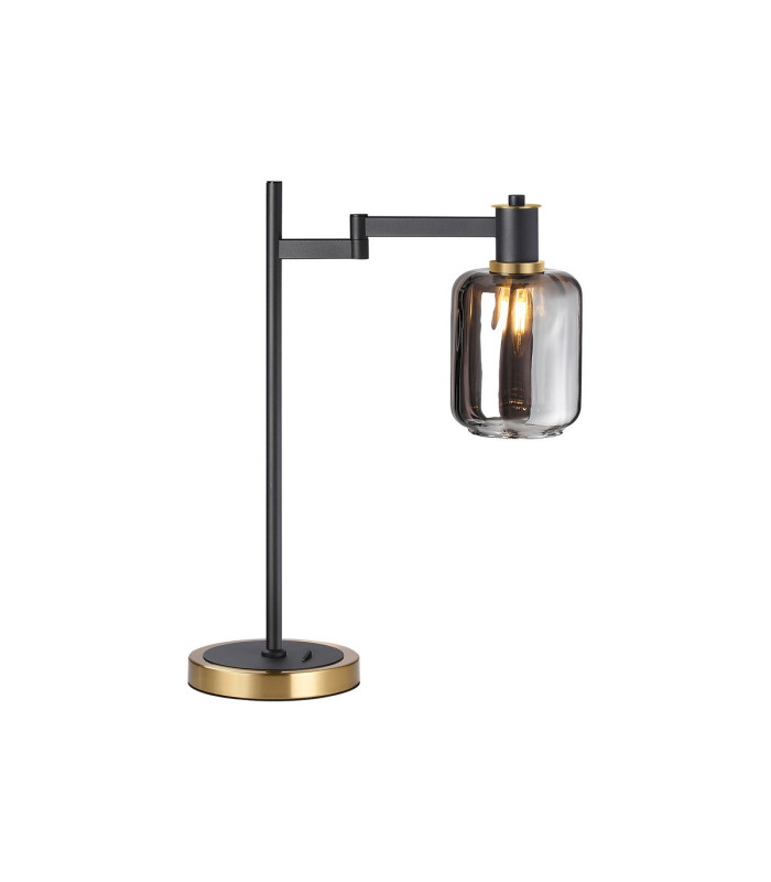 Worcester Swing Arm Table Lamp 1 Light E14 Brass/Satin Black/Smoke Striped Cylinder Glass-1