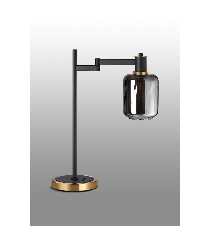 Worcester Swing Arm Table Lamp 1 Light E14 Brass/Satin Black/Smoke Striped Cylinder Glass-9