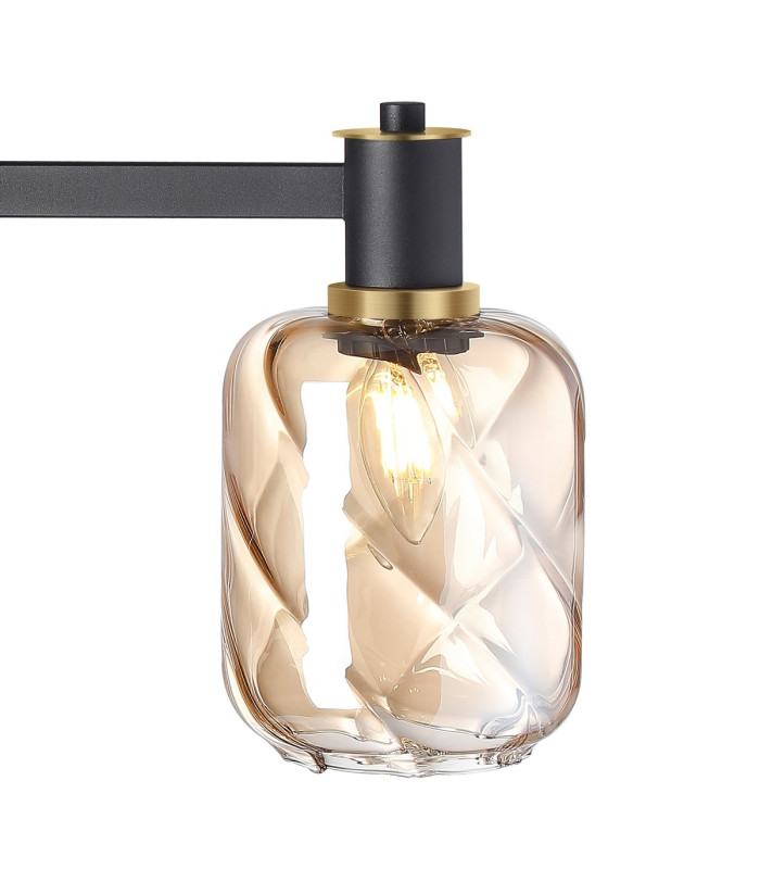Worcester Swing Arm Table Lamp 1 Light E14 Brass/Satin Black/Amber Twisted Cylinder Glass-9