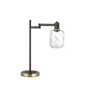 Worcester Swing Arm Table Lamp 1 Light E14 Brass/Satin Black/Clear Twisted Cylinder Glass-1