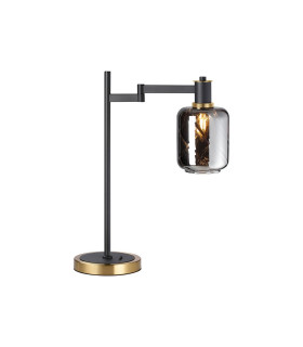 Worcester Swing Arm Table Lamp 1 Light E14 Brass/Satin Black/Smoke Twisted Cylinder Glass-1