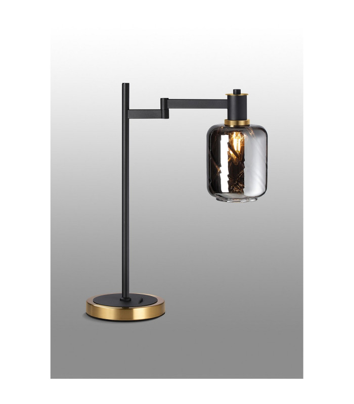 Worcester Swing Arm Table Lamp 1 Light E14 Brass/Satin Black/Smoke Twisted Cylinder Glass-3
