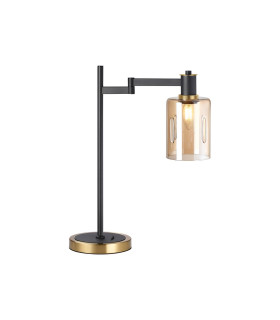Worcester Swing Arm Table Lamp 1 Light E14 Brass/Satin Black/Amber Uniform Dimple Cylinder Glass-1