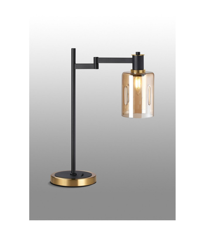 Worcester Swing Arm Table Lamp 1 Light E14 Brass/Satin Black/Amber Uniform Dimple Cylinder Glass-3