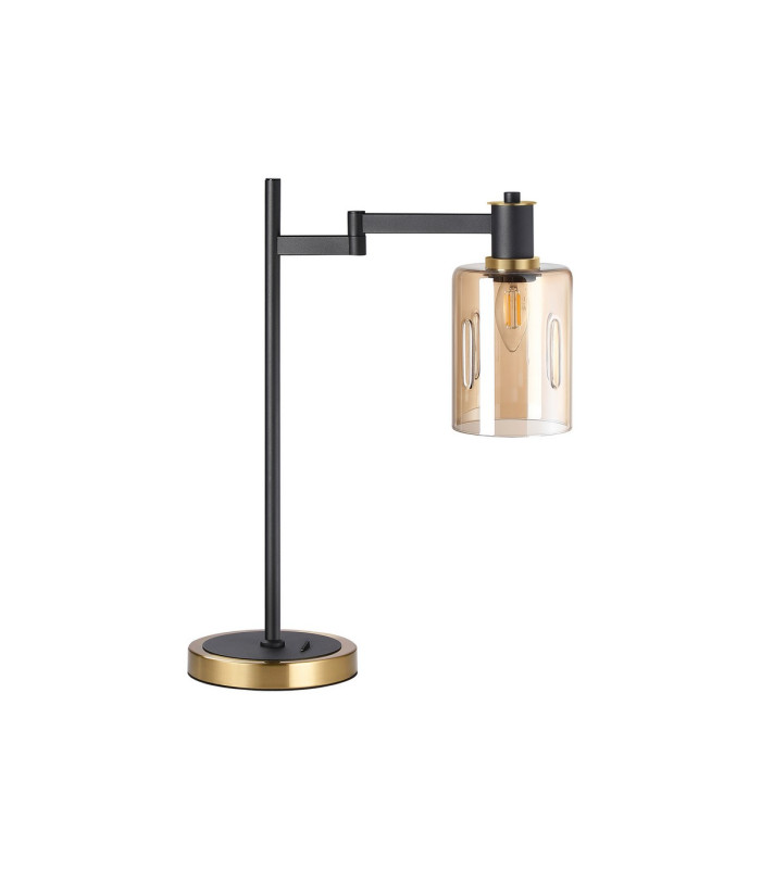 Worcester Swing Arm Table Lamp 1 Light E14 Brass/Satin Black/Amber Uniform Dimple Cylinder Glass-6