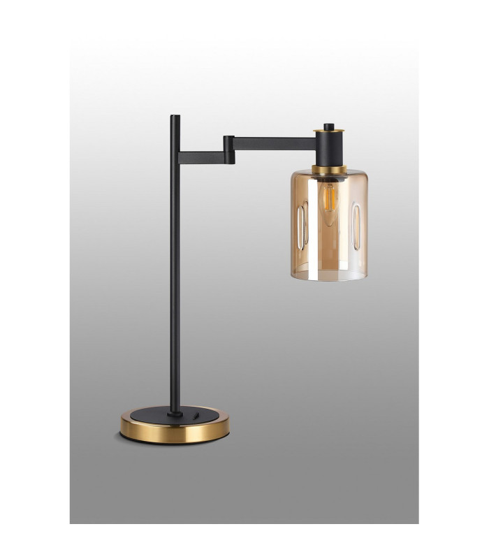 Worcester Swing Arm Table Lamp 1 Light E14 Brass/Satin Black/Amber Uniform Dimple Cylinder Glass-10