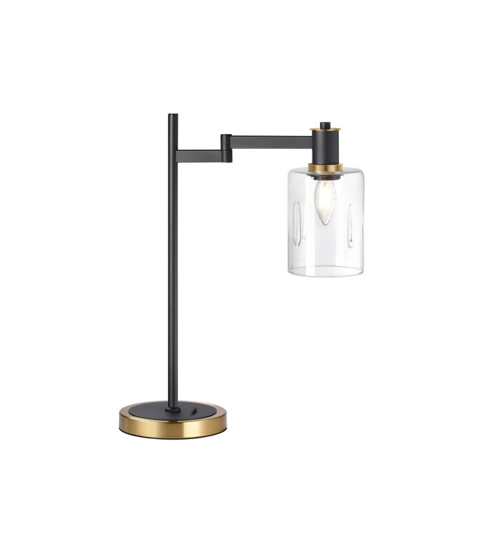 Worcester Swing Arm Table Lamp 1 Light E14 Brass/Satin Black/Clear Uniform Dimple Cylinder Glass-1
