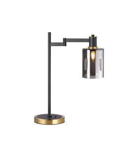 Worcester Swing Arm Table Lamp 1 Light E14 Brass/Satin Black/Smoke Uniform Dimple Cylinder Glass-1