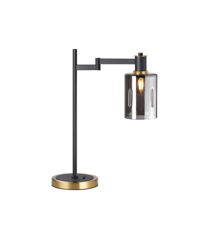 Worcester Swing Arm Table Lamp 1 Light E14 Brass/Satin Black/Smoke Uniform Dimple Cylinder Glass-1