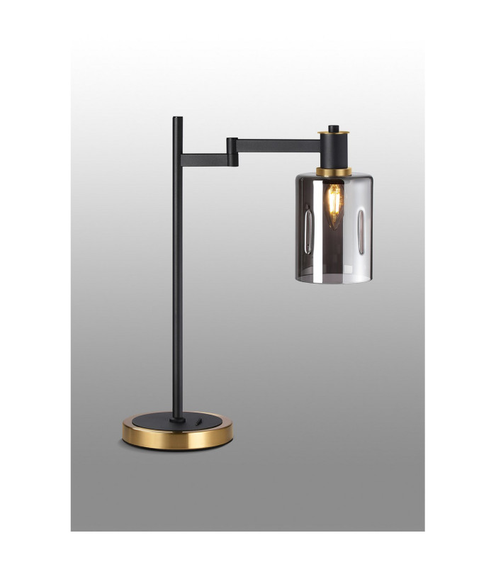 Worcester Swing Arm Table Lamp 1 Light E14 Brass/Satin Black/Smoke Uniform Dimple Cylinder Glass-3