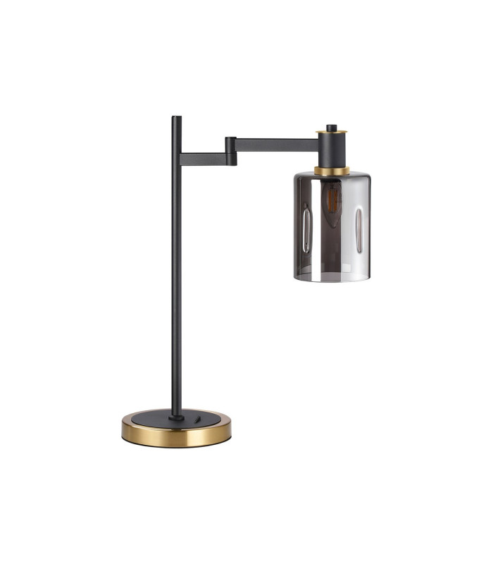 Worcester Swing Arm Table Lamp 1 Light E14 Brass/Satin Black/Smoke Uniform Dimple Cylinder Glass-5