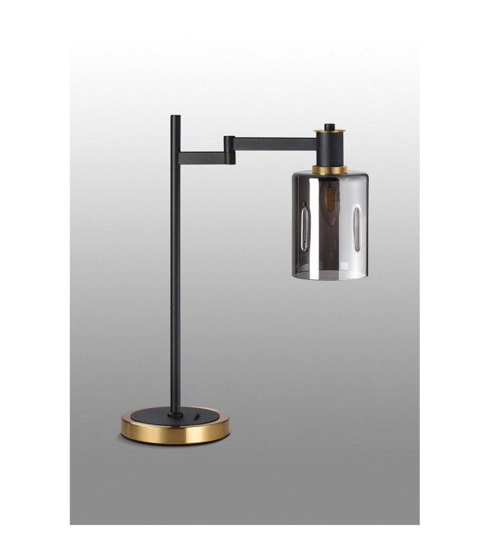 Worcester Swing Arm Table Lamp 1 Light E14 Brass/Satin Black/Smoke Uniform Dimple Cylinder Glass-9