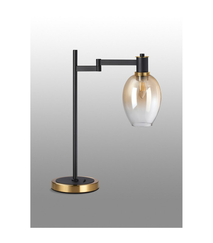 Worcester Swing Arm Table Lamp 1 Light E14 Brass/Satin Black/Amber Fade Wine Glass Glass-9