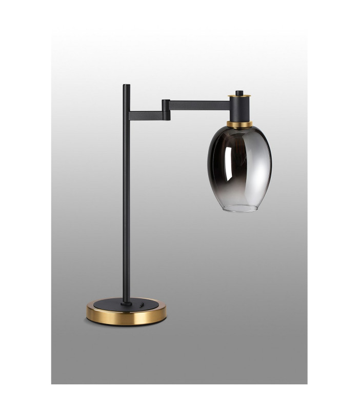 Worcester Swing Arm Table Lamp 1 Light E14 Brass/Satin Black/Smoke Fade Wine Glass Glass-9
