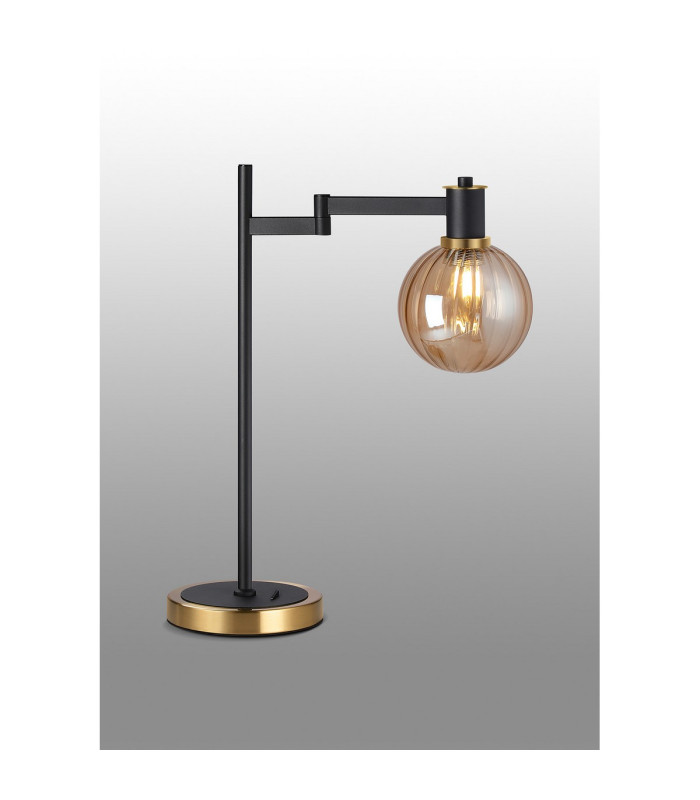 Worcester Swing Arm Table Lamp 1 Light E14 Brass/Satin Black/Amber Plated Round Segment Glass-3