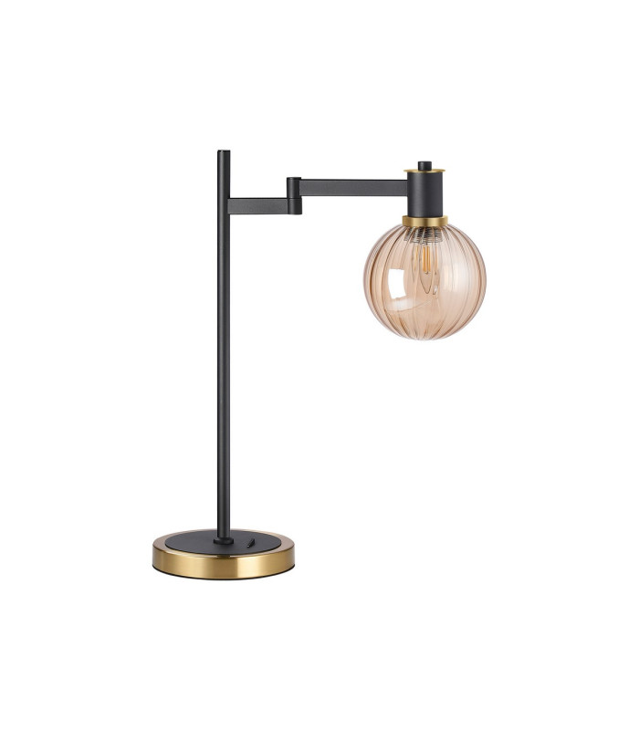 Worcester Swing Arm Table Lamp 1 Light E14 Brass/Satin Black/Amber Plated Round Segment Glass-5