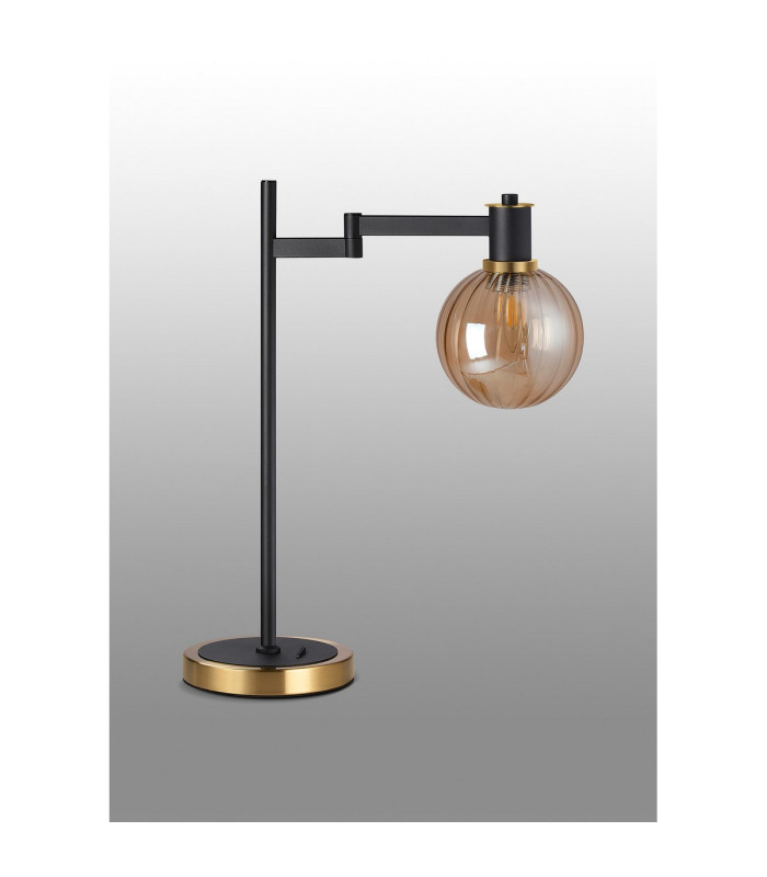 Worcester Swing Arm Table Lamp 1 Light E14 Brass/Satin Black/Amber Plated Round Segment Glass-10