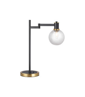 Worcester Swing Arm Table Lamp 1 Light E14 Brass/Satin Black/Clear Round Textured Diamond Pattern Glass-1