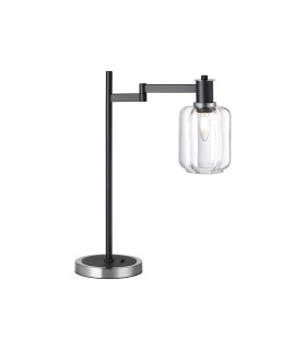 Worcester Swing Arm Table Lamp 1 Light E14 Satin Nickel/Satin Black/Clear Striped Cylinder Glass-1