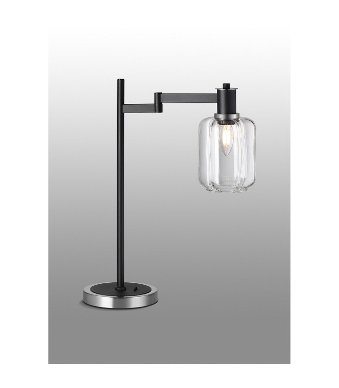 Worcester Swing Arm Table Lamp 1 Light E14 Satin Nickel/Satin Black/Clear Striped Cylinder Glass-3