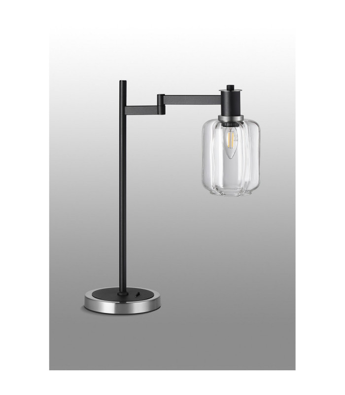 Worcester Swing Arm Table Lamp 1 Light E14 Satin Nickel/Satin Black/Clear Striped Cylinder Glass-9