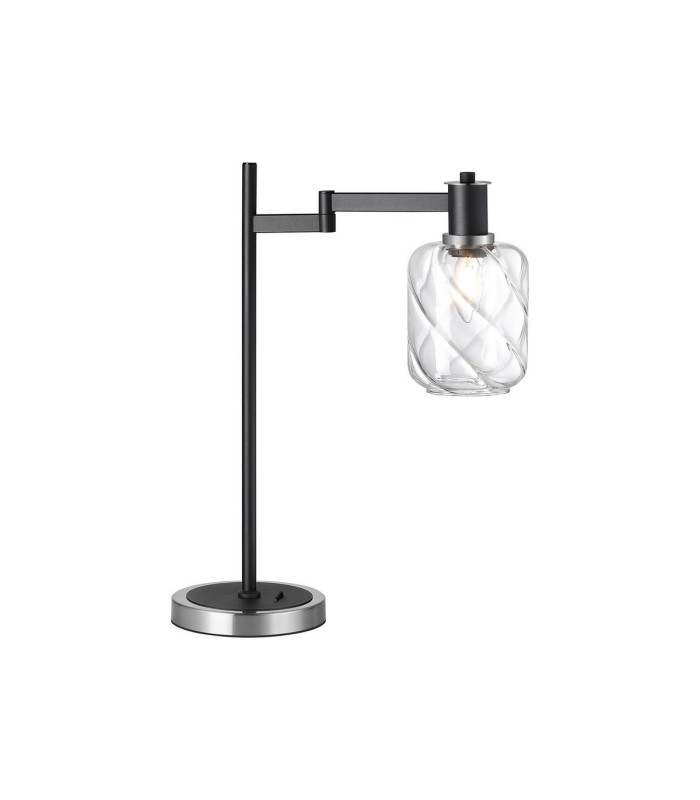 Worcester Swing Arm Table Lamp 1 Light E14 Satin Nickel/Satin Black/Clear Twisted Cylinder Glass-1