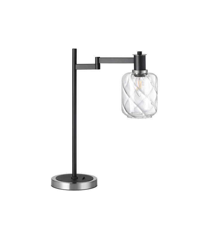 Worcester Swing Arm Table Lamp 1 Light E14 Satin Nickel/Satin Black/Clear Twisted Cylinder Glass-4